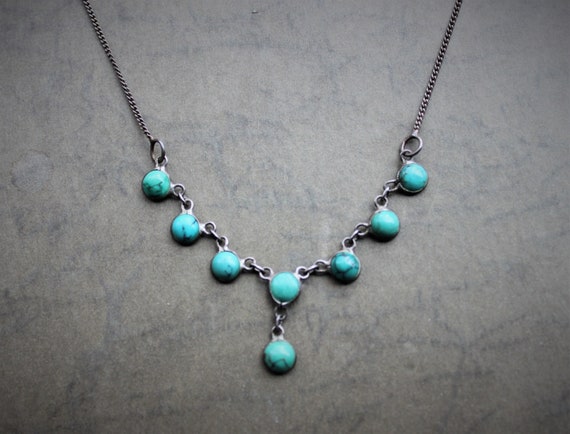 Antique Arts and Crafts Sterling Turquoise Pebble