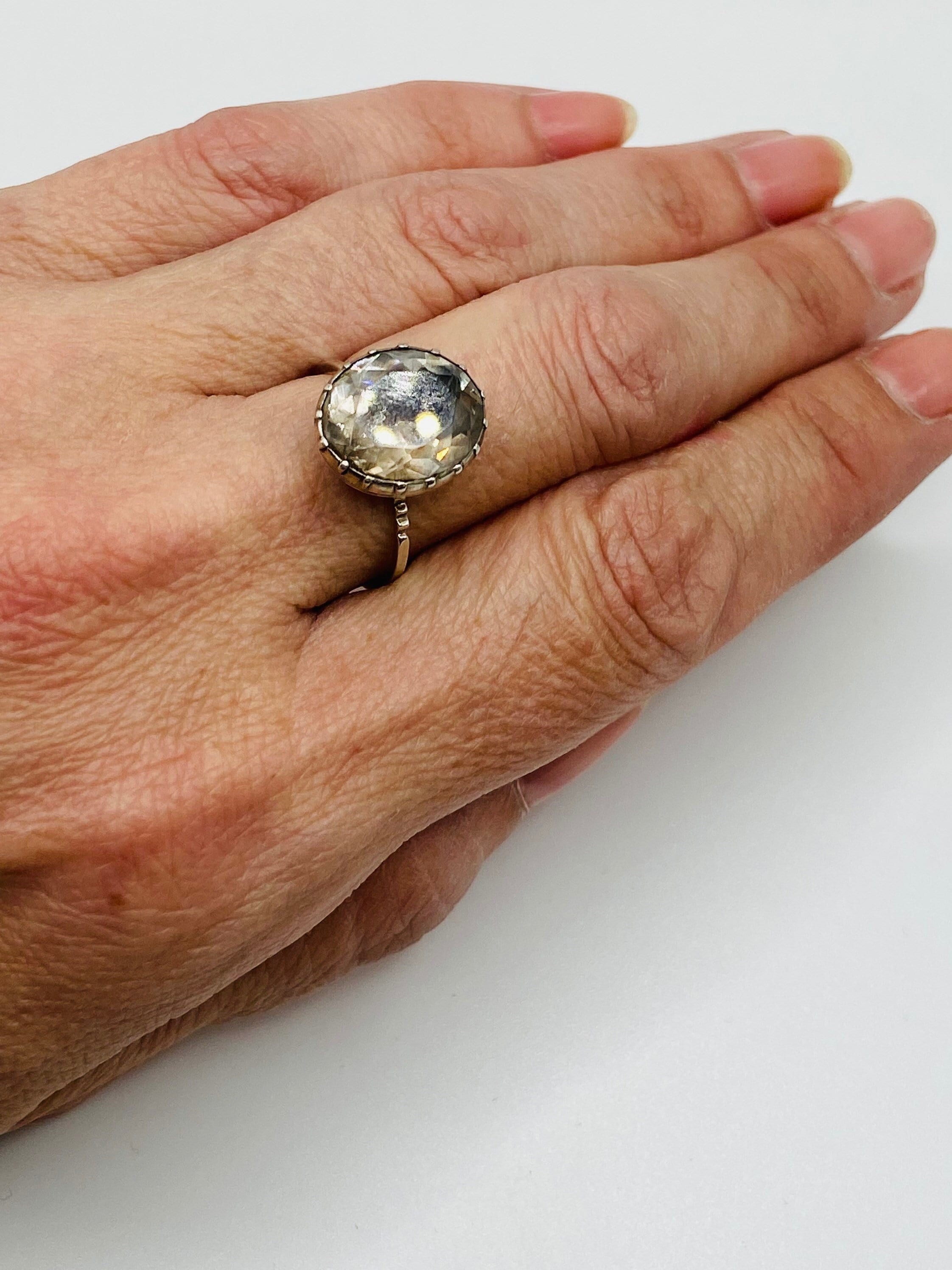 1700s Georgian Smokey Gray Foiled Paste Solitaire Ring Size 7