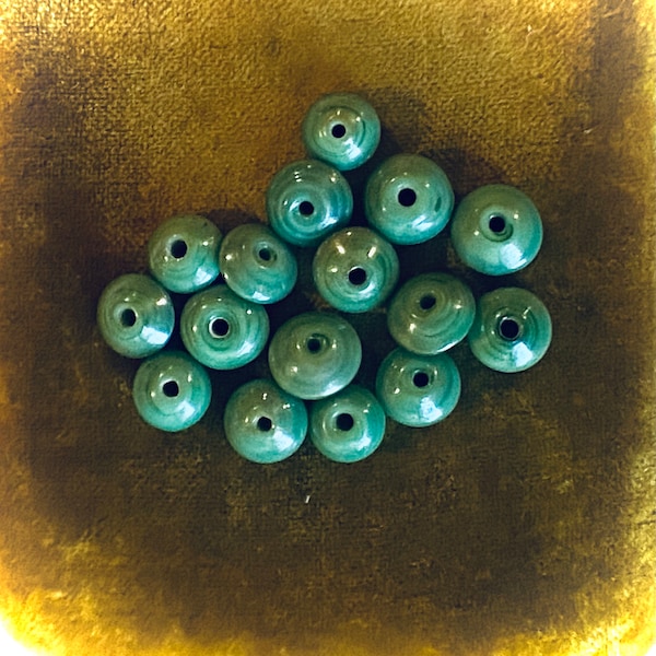 Antique Seafoam Green Luster Glass Button Bead Lot - Handmade Glass Beads
