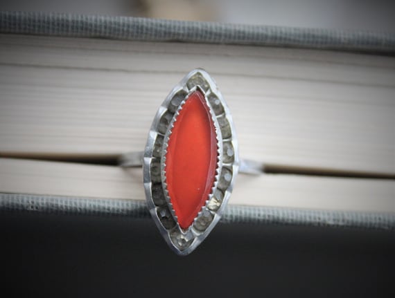 Art Deco Carnelian and Pave Paste Marquise Navett… - image 1