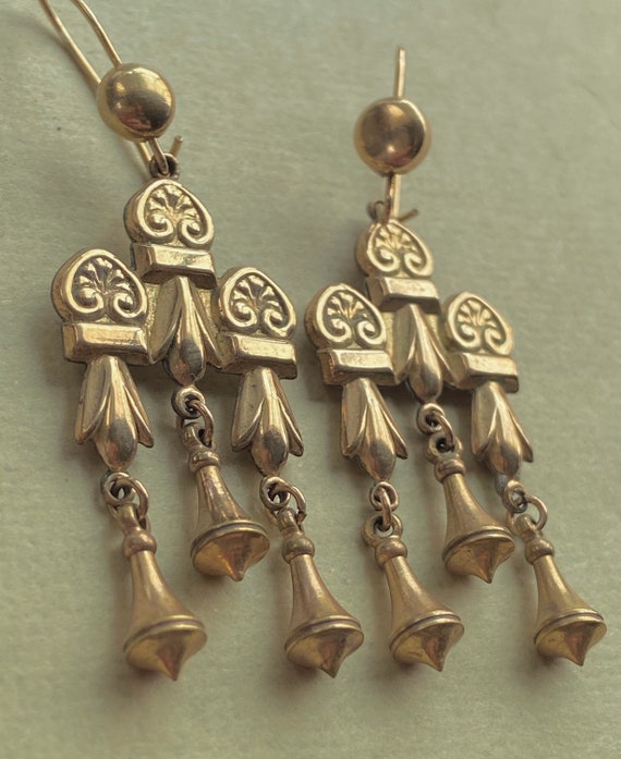 Antique Victorian Repousse Chandelier Earrings