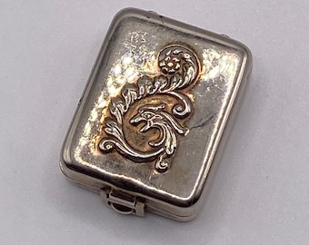 Antique Dragon Miniature Stamp or Trinket Box Locket / Tiny Antique Rosary Case