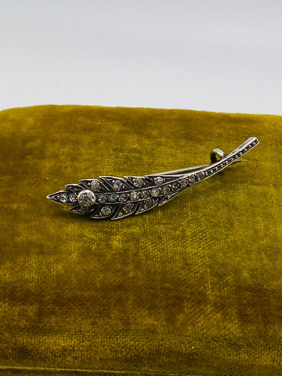 1860s French Sterling Paste Feather Brooch / Antiq