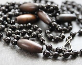 1860s Long Victorian Mourning Watch Chain Necklace with French Jet Prosser Beads
