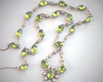 Antique Georgian Green Peridot Paste Silver Riviere Necklace circa 1800