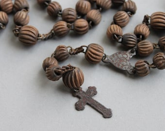 RARE Antique Saint Wilgefortis French Catholic Third Class Relic Rosary Chaplet / Santa Librada Bearded Lady Crucified