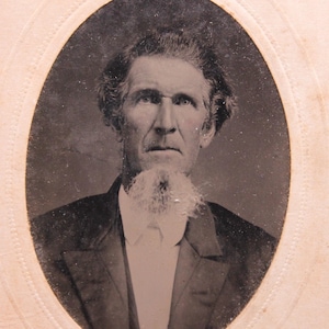 Antique Victorian Tintype Photograph of a Handsome Bearded Man in Decorative Paper Frame