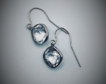 Victorian Hand Cut Diamond Paste and Sterling Dangle Earrings / Antique Bridal Jewelry