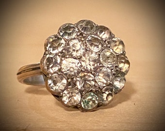 Large Georgian Domed Pave Paste Silver Cluster Ring / Antique Georgian Bombe Diamond Paste Cocktail Ring / Size 6.5