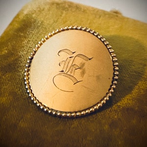 Large Victorian Domed Rose Gold Monogram E Brooch