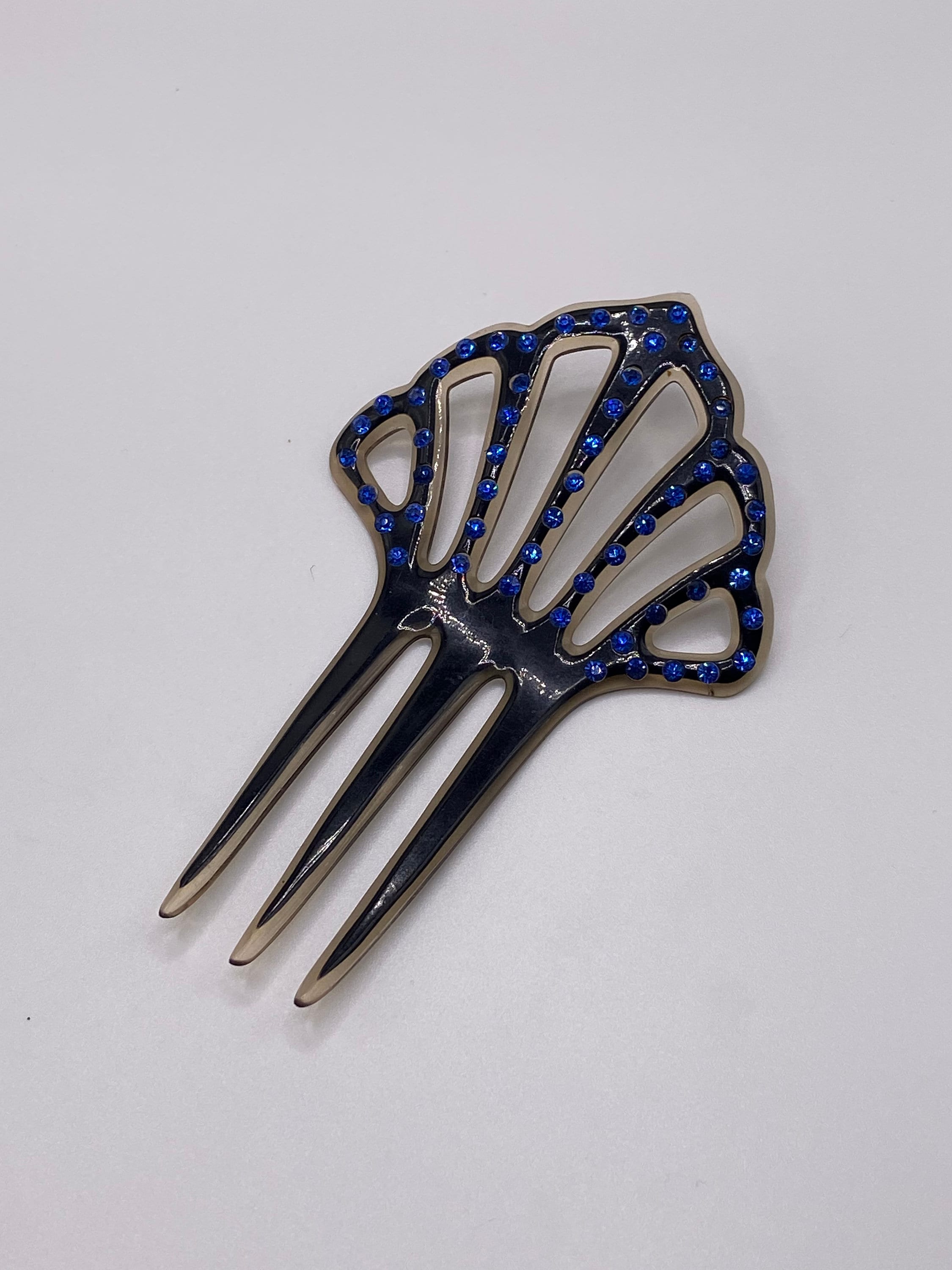 Vintage Art Deco Blue Rhinestone Celluloid Hair Comb Vintage Art Deco Hair Comb Celluloid and Blue Sapphire  main image 2