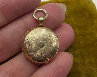 Victorian Engine Turned Pocket Watch Locket circa 1850 / Antique Engraved Gold Locket Fob