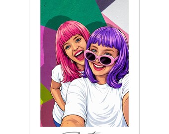 Poster portrait personnalisé Besties Pop Art : cadeau personnalisé pour sœur, cadeau d'anniversaire pour elle