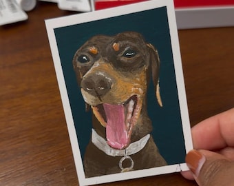 Pet Portrait Mini Paintings on Paper - ACEO Artist Trading Card 2.5”x3.5” - Acrylic Guoache
