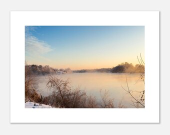 Photographie de rivière hivernale brumeuse - Art mural nature sereine, Ohio