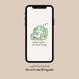 Cute Dog Wallpaper – Sleepy Cartoon Dog on Sofa with Quote | Cozy Aesthetic Digital Download for Phone