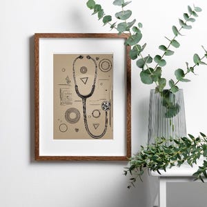 Abstract Stethoscope Line Art - Minimalist Medical Wall Print