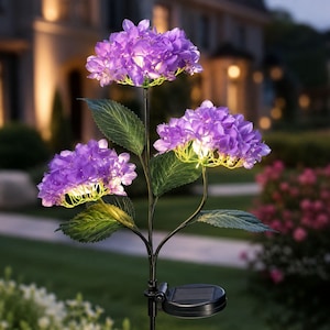 Solar Artificial 3-Head Hydrangea Flower Lawn Light, Outdoor Garden Lighting, Patio Yard Decor for Camping, Wedding, Party, Holiday & Events