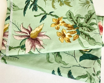 Schumacher Yangtze Aqua Fabric Remnant: Floral Cotton Upholstery Sample (25" x 26")