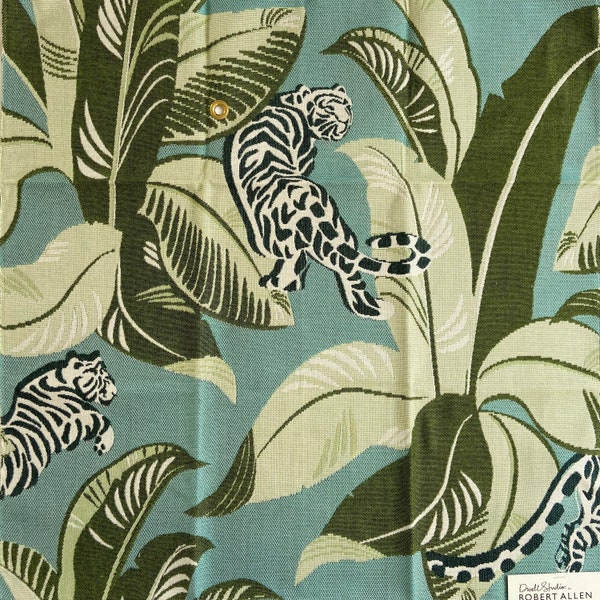 Robert Allen Dwell Studio Jungalow Pattern Lime tiger High end designer upholstery fabric sample remnant