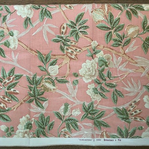Brunschwig & Fils Tamarindo White Flowers on Coral Linen/ Cotton Remnant, interior designer, custom upholstery, pillow fabric sample
