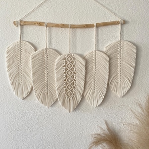 Leaves Macrame Wall Hanging, Macrame Feather, Farmhouse Wall Decor, Minimalist Wall Art, Boho Nursery Decor, Gift For The Home