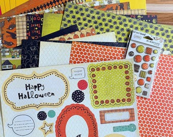 My Minds Eye Blackbird Halloween Collection 12x12 Double Side Cardstock Paper Brads Retired 2010 Crows Pumpkins Costumes Trick or Treat MME