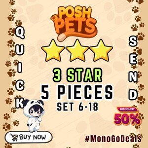 Monopoly Go! | 3-Star Stickers | 5 Pieces | POSH PETS Album (All Available) | Fast Delivery