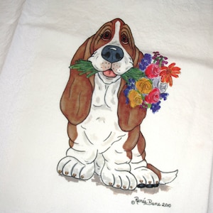 Basset Hound Flour Sack/Tea Towel - 27" x 27" - "Rose"