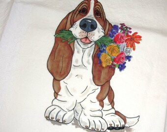 Basset Hound Flour Sack/Tea Towel - 27&quot; x 27&quot; - &quot;Rose&quot;
