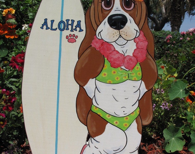Basset Hound Yard Art Surfer Beach Babe Etsy