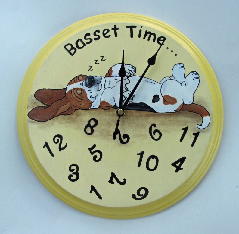 Made to Order Hand Painted Basset Hound Clock Basset Time... image 1