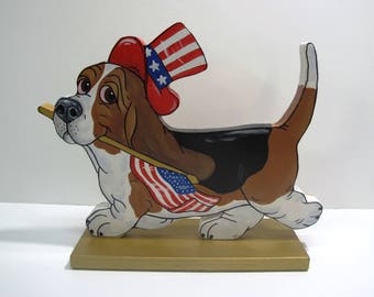 Made-to-Order Hand Painted Basset Hound Table Top Art - &quot;The Patriot&quot; Tri-color