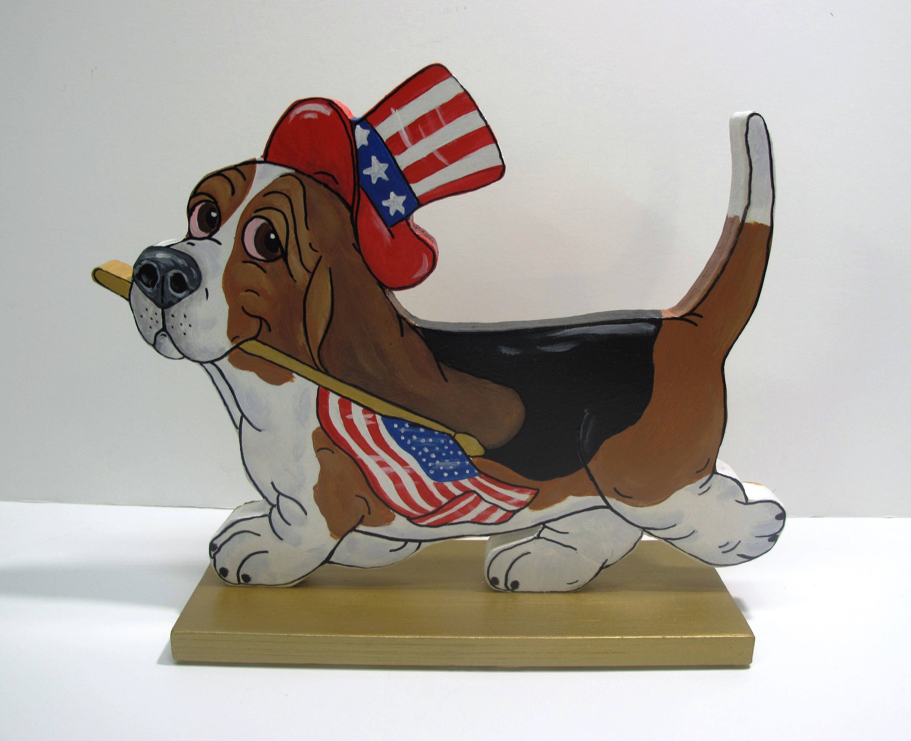 Made-to-Order Hand Painted Basset Hound Table Top Art - "The Patriot" Tri-color