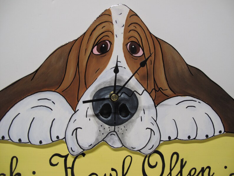 Made to Order Hand Painted Basset Hound Clock With Sign shown Etsy