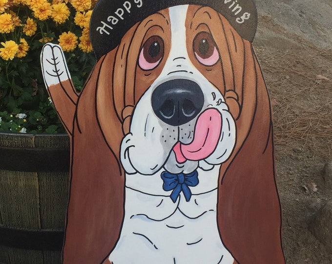 Basset Hound Yard Art happy Thanksgiving earl Etsy