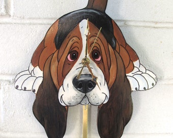 Made to Order Hand Painted Basset Hound Pendulum Clock -"Basset with Biscuit"