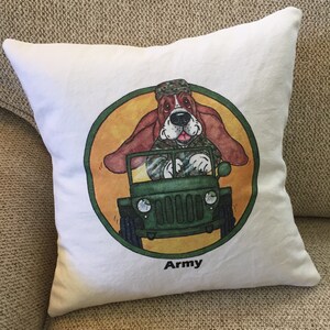 Basset Hound Accent Pillow - 14&quot; x 14&quot; - &quot;Army&quot;