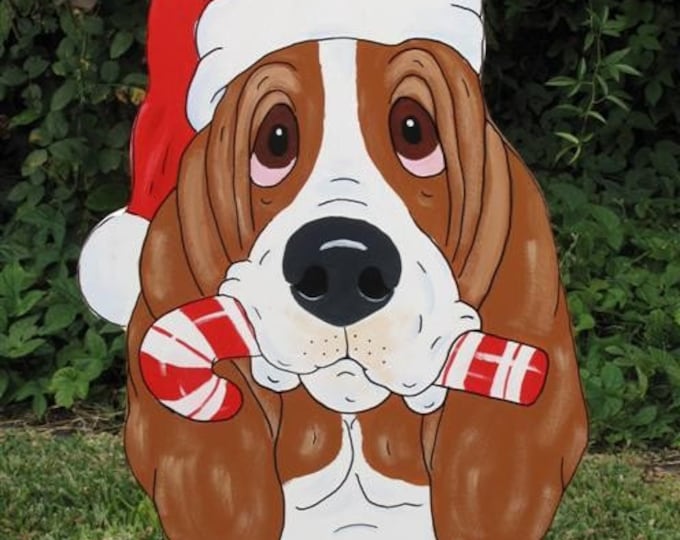 Basset Hound Yard Art Winston with Candy Cane Etsy España