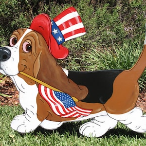 Hand Painted Basset Hound Yard Art - "George" the Patriot