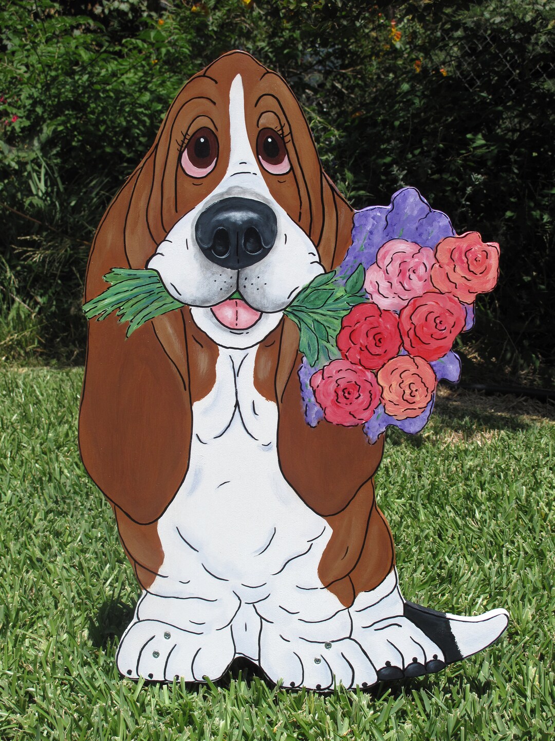 Hand Painted Basset Hound Yard Art rosebud Etsy