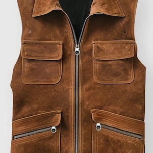 Brown Suede Leather Stylish Vest Jacket with Multi Pockets Motorcycle Biker Leather Vest, Leather Vest, Leather Vest for Men, Gift For Him