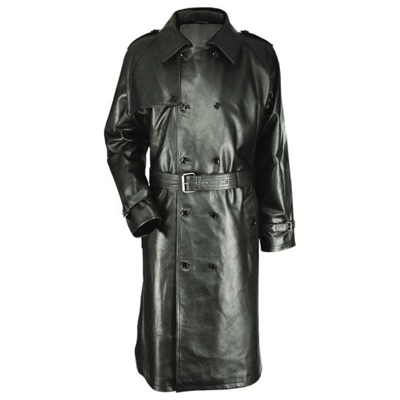 Handmade Genuine Leather Trench Coat for Men Vintage Style