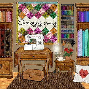 sewing room decor, sewing machine art, quilter quilt quilting, housewarming gift, fabric lovers, personalized craft room, crafter gift print image 5