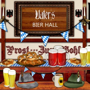 German Beer Hall, personalized art, home bar print, Bavarian bier, German wedding, housewarming gift, prost, Oktoberfest, Germany bar, pub image 2