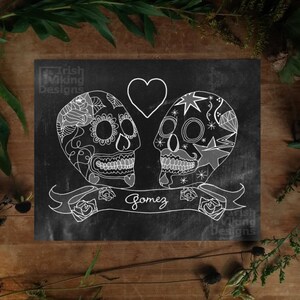 Sugar Skulls,personalized art print,wedding gift,Day of the Dead,Dia de los Muertos,Halloween wedding,anniversary print,Mexican inspired art image 4