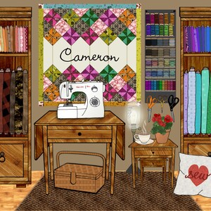 sewing room decor, sewing machine art, quilter quilt quilting, housewarming gift, fabric lovers, personalized craft room, crafter gift print image 3