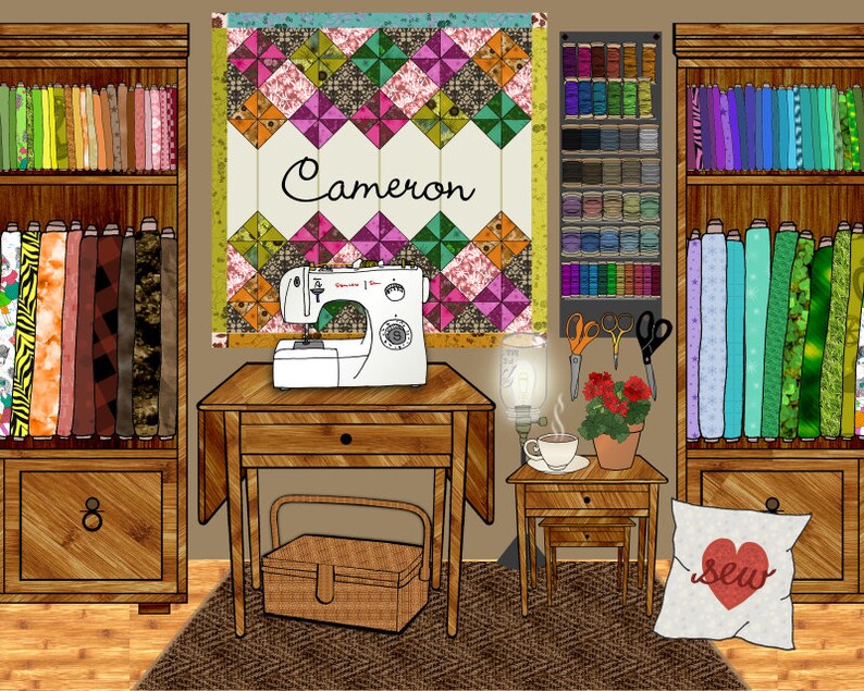 sewing room decor, sewing machine art, quilter quilt quilting, housewarming gift, fabric lovers, personalized craft room, crafter gift print image 3