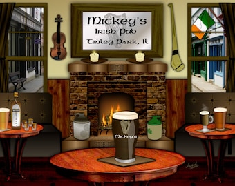 Irish Pub, personalized bar art, Slainte, Irish bar art, Irish wedding gift, Irish man cave,Irish birthday,Irish anniversary,St Patricks Day