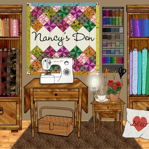 sewing room decor, sewing machine art, quilter quilt quilting, housewarming gift, fabric lovers, personalized craft room, crafter gift print image 2